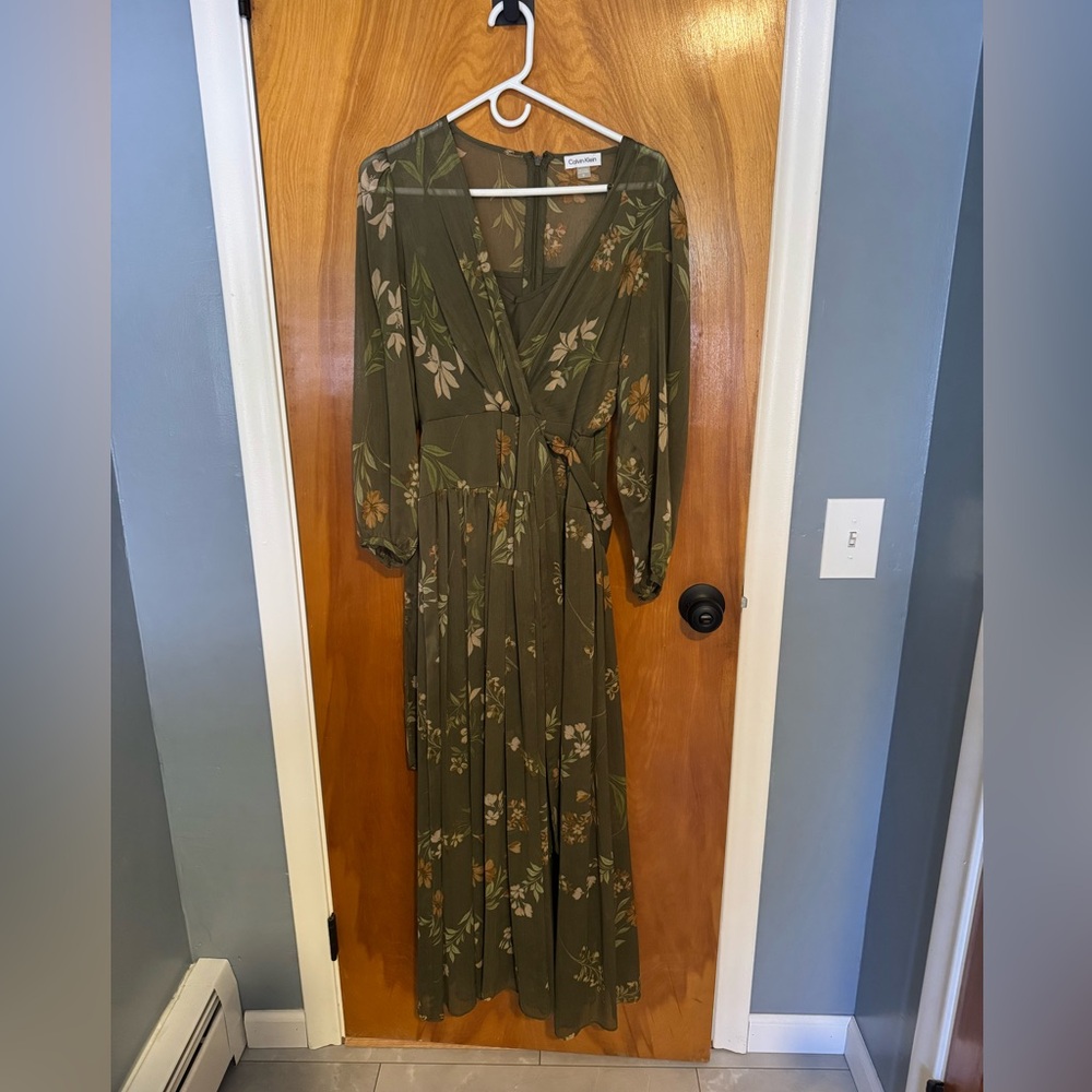 Calvin Klein Olive Floral Maxi Dress
